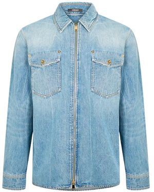 Versace Stonewashed Long-Sleeve Denim Shirt - Blue