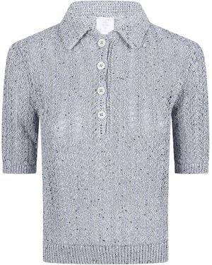 Eleventy Open Knit Polo Knitted Top - Blue