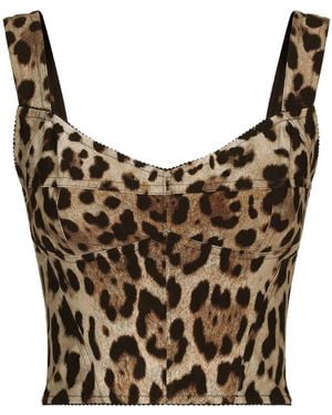Dolce & Gabbana Leopard-Printed Marquisette Corset - Grey
