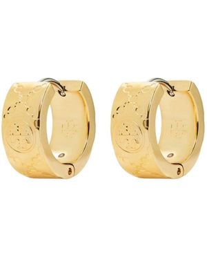 Tory Burch Monogram Embossed Hoop Earrings - Metallic