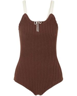 Tory Burch Color-Block Ribbed-Knit Bodysuit - Brown