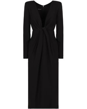 Emporio Armani V-Neck Knot Detailed Dress - Black