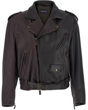 Emporio Armani Long-Sleeve Leather Jacket - Black
