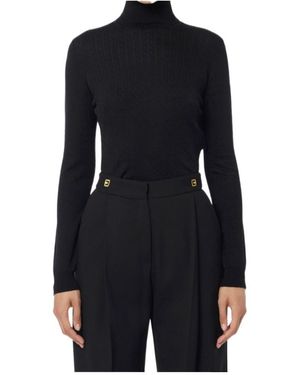 Elisabetta Franchi Turtleneck Ribbed Top - Blue