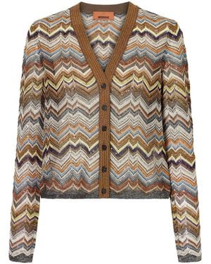 Missoni Striped Metallic Crochet-Knit Cardigan - Brown