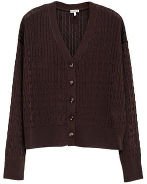 Loewe Cable-Knit Buttoned Cardigan - Brown