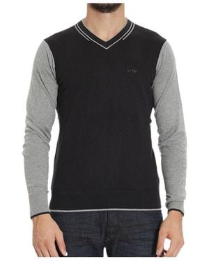 Armani Jeans V-Neck Matching Colour Pullover - Black