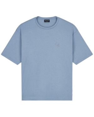 Giorgio Armani Logo Embroidered Crewneck T-Shirt - Blue