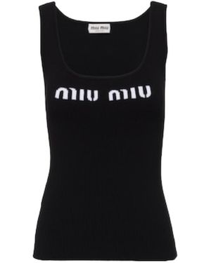 トップス MIUMIU Navy Short Tank Top トップス MIUMIU Navy Short Tank Top Miu Miu Knit Tank Top