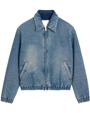 Ami Paris Logo Embossed Zip-Up Denim Jacket - Blue