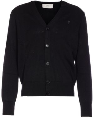 Ami Paris Buttoned V-Neck Cardigan - Black