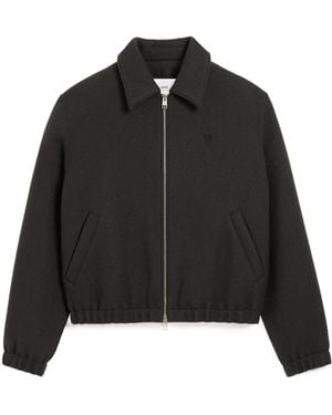 Ami Paris Ami Logo Embroidered Zip-Up Jacket - Black