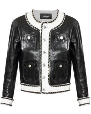 DSquared² Chain Trim Leather Jacket - Black