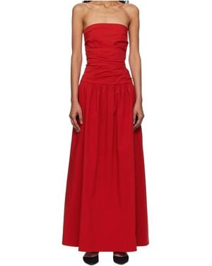 St. Agni Pleated Off-The-Shoulder Belted Dress - Red