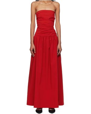 St. Agni Pleated Off-The-Shoulder Belted Dress - Red