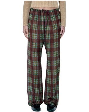 Dries Van Noten Drawstring Plaid Casual Pants - Gray