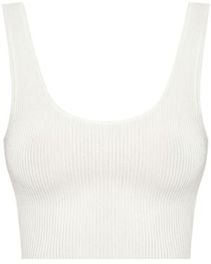 Chloé Ribbed-Knit Cropped Top - White