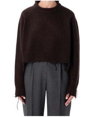Low Classic Damaged Cropped Knitted Jumper - Black