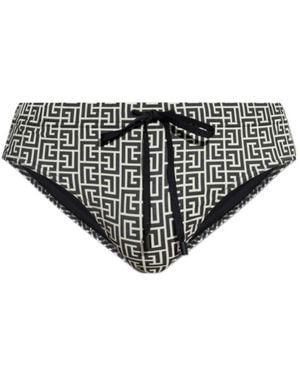 Balmain Geometric-Pattern Swim Briefs - Black