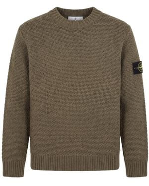 Stone Island Textured Crew Neck Knitted Sweater - Green