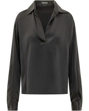 Tom Ford Long-Sleeve Polo Shirt - Black