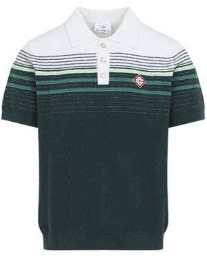 CASABLANCA Logo Patch Stripe Knitted Polo Shirt - Green