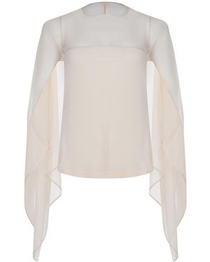 Alberta Ferretti Sheer Cape-Sleeve Top - White