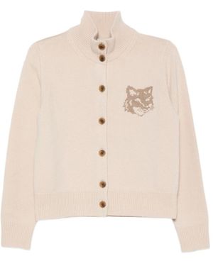 Maison Kitsuné Bold Fox Head Intarsia-Knit Cardigan - Natural