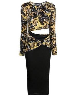 Versace Jeans Couture Couture Logo-Printed Cut-Out Crewneck Midi Dress - Black