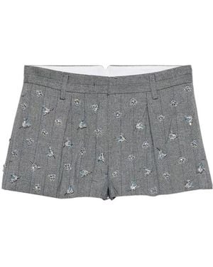 Prada Embroidered Wool Pinstripe Shorts - Gray