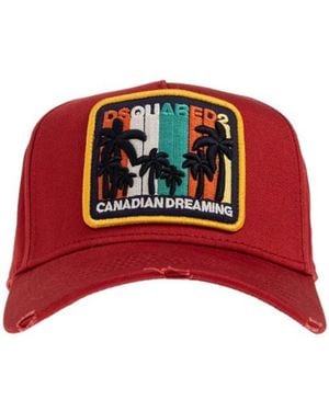 DSquared² Summer Vintage Patch Distressed Baseball Cap - Red