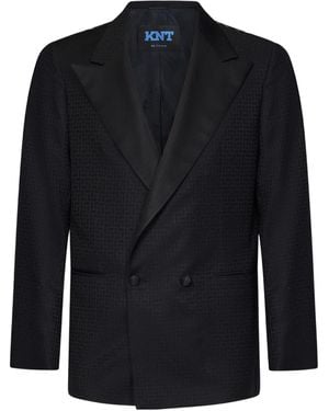 Kiton Geometric-Jacquard Double-Breasted Blazer - Blue