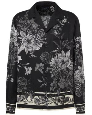 Dolce & Gabbana Floral Polka-Dot Silk Shirt - Black
