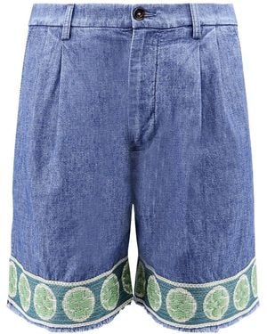 Valentino Frayed Edge Denim Bermuda Shorts - Blue