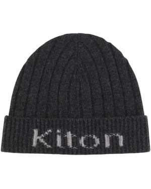 Kiton Ribbed-Knit Logo-Intarsia Hat - Black
