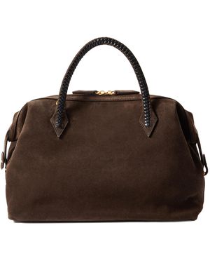 Metier Medium Braided Leather-Trimmed Suede Tote - Brown