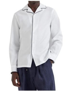 Brunello Cucinelli Contrast-Trim Cotton Shirt - Blue