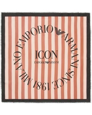 Emporio Armani Logo Printed Fringed Scarf - Pink