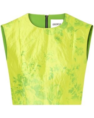 Erdem Printed Pleated Top - Green