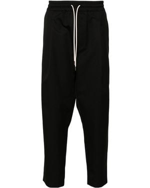 Drole de Monsieur Drawstring Twill Cropped Trousers - Black