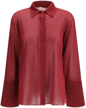 Oséree Oséree Lumiere Lurex Button-Up Shirt - Red
