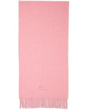 DIESEL S-Imon-D-Long Logo Embroidered Fringed-Edge Scarf - Pink