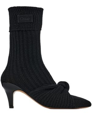 Chloé Suzie Wool High-Heeled Ankle Boots - Black