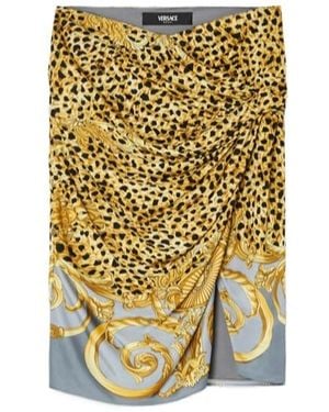 Versace Cheetah Foulard Draped Midi Skirt - Metallic