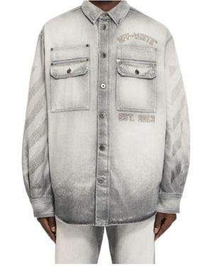 Off-White c/o Virgil Abloh Diagonal Embroidered Denim Jacket - Grey