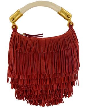 Balmain Ebene Mini Fringed Clutch Bag - Red