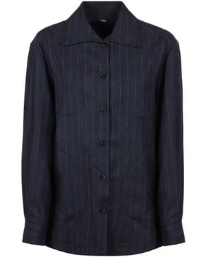 Kiton Pinstriped Round Hem Overshirt - Blue