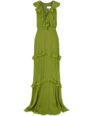 Saloni Rita Gathered Ruffled Silk Gown - Green