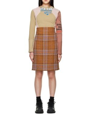 we11done Logo Checked Dress - Brown