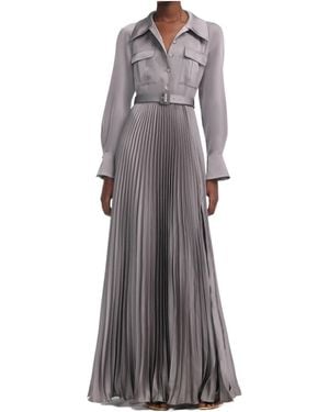 Self-Portrait Pleated Shirt Dress - Grey